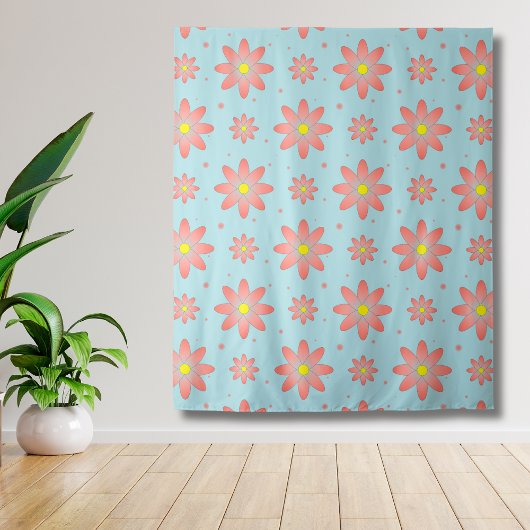 Koraal roze en poeder blauw delicate daisy bloemen wandkleed