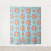 Koraal roze en poeder blauw delicate daisy bloemen wandkleed (Voorkant)