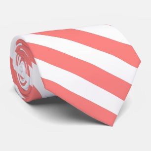 Koraal roze en wit gestreept stropdas