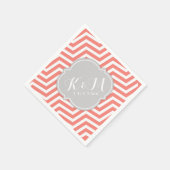 Koraal Roze en Witte Chevron met Monogram Servetten (Hoek)