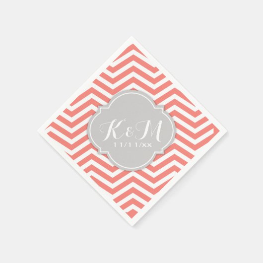 Koraal Roze en Witte Chevron met Monogram Servetten (Hoek)