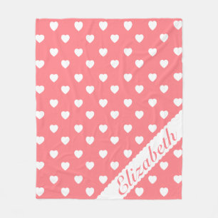 Koraal roze en witte harten gepersonaliseerd fleece deken