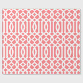 Koraal Roze en Witte Trellis Patroon Cadeaupapier (Vlak)