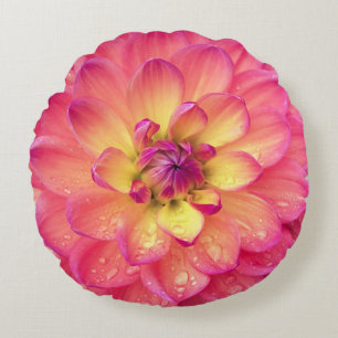 Koraal roze geel dahlia zinnia bloem rond kussen