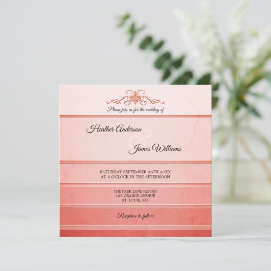 Koraal Roze Gestreepte Tone op Tone Wedding Kaart (Staand voorkant)