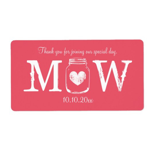 Koraal roze metselaarpot bruiloft water flesetiket etiket (Voorkant)