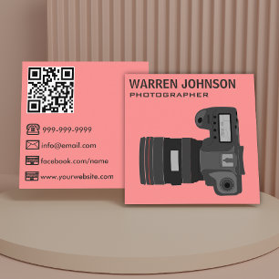 Koraal Roze Moderne Fotograaf QR-code Vierkante Visitekaartje