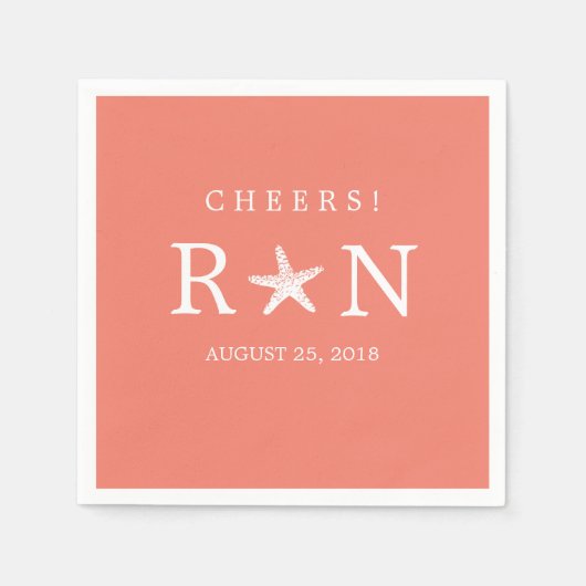 Koraal Roze Monogram Zeester | Bruiloft Servetten (Voorkant)