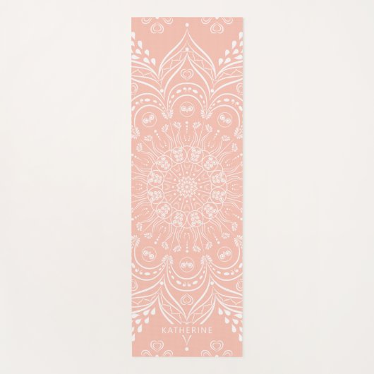 Koraal Roze Mooie Mandala Gepersonaliseerde Boho Yogamat (Voorkant)
