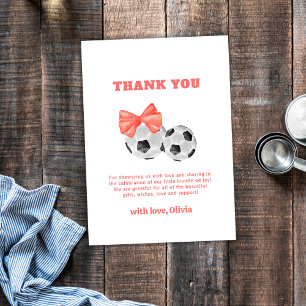 Koraal Roze Oh Baby Boog Voetbal Sport Baby Shower Bedankkaart