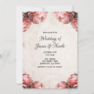 Koraal Roze Pioen Bloemen Vintage Rustieke Bruilof Kaart