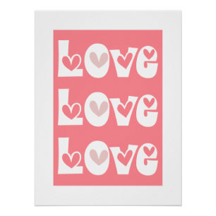 Koraal roze retro LOVE typografie met harten Perfect Poster