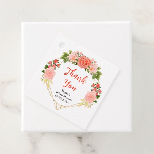 Koraal Roze Rode Rozen Vrijgezellenfeest Dank u Bedankjes Labels (In situ)