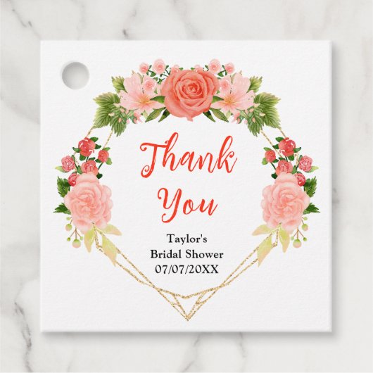 Koraal Roze Rode Rozen Vrijgezellenfeest Dank u Bedankjes Labels (Voorkant)