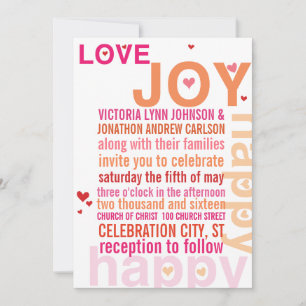 Koraal Roze Rood Moderne Typografie Huwelijk Kaart