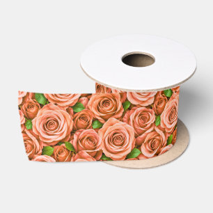Koraal Roze Rozen Bloempatroon Lint