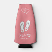 Koraal roze teenslippers strand bruiloft fles koel flesjeskoeler (Voorkant)