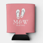 Koraal roze teenslippers strand bruiloft kan blikjeskoeler (Achterkant)