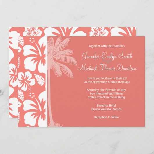 Koraal Roze Tropische Hibiscus; Zomerpalm Kaart (Voorkant / Achterkant)