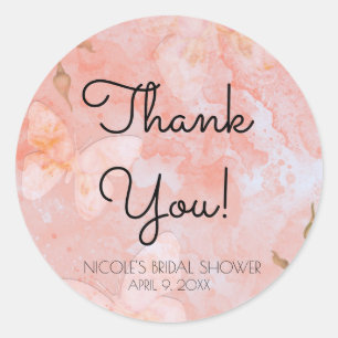 Koraal Roze Vintage Vlinder Roos Bruiloftsshower Ronde Sticker