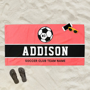 Koraal Roze Voetballer Aangepaste Naam Strandlaken