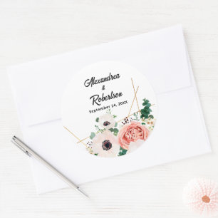 Koraal Roze Waterverf Bloemen Huwelijk Custom Ronde Sticker