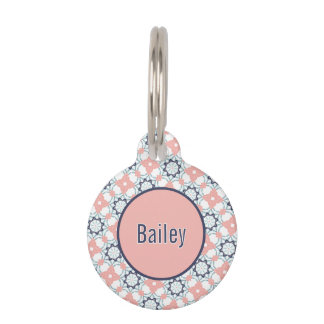 Koraal Roze Wit Teal en Marineblauw Kaleidoscoop Huisdierpenning
