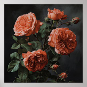 Koraal Rozen Bloemen Art Print Poster