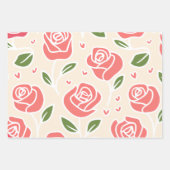 Koraal Rozen en groene bladeren met hart accenten Inpakpapier Vel (Voorkant 3)