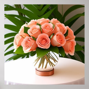 🌺 Koraal Rozen Tafel Stilleven Muurkunst 🌿 Poster