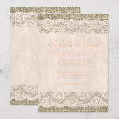 Koraal Rustic Lace & Barn Wood Wedding Invitations Kaart (Voorkant / Achterkant)