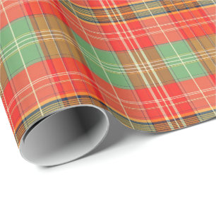 Koraal & Salie Plaid Cadeaupapier