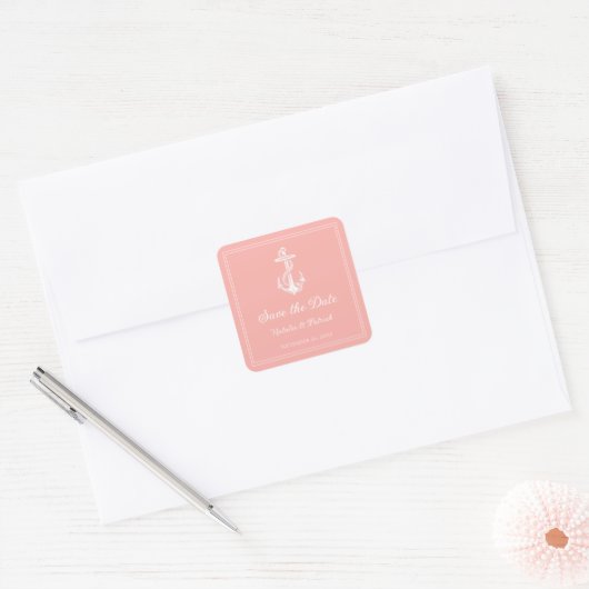 Koraal scheepsanker Save the Date Stickers (Envelop)