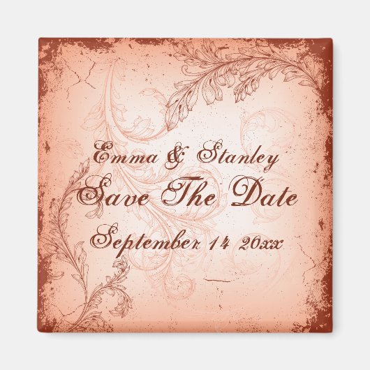 koraal scroll blad Save the Date Magneet (Voorkant)