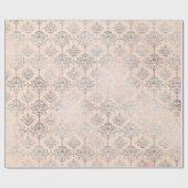 Koraal Silver Peach Grey Metallic Blush Damask Roz Cadeaupapier (Vlak)
