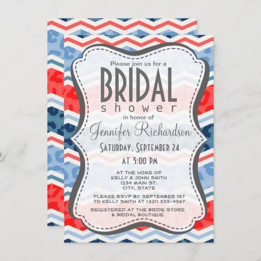 Koraal Sinaasappel en lichtblauwe luipaardprint Kaart (Voorkant / Achterkant)