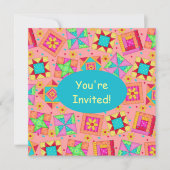 Koraal Sinaasappel Geel Patchwork Quilt Block Art Kaart (Voorkant)