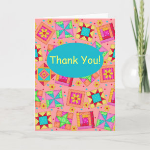 Koraal Sinaasappel Patchwork Quilt Block Art Bedan Bedankkaart