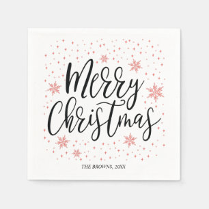Koraal Sparkle Prettig Kerstmis Lettertype Feestje Servet