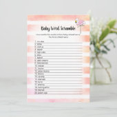 Koraal Striped Flamingo Baby Words Shower Kaart (Staand voorkant)