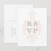 Koraal subtle Damask Wedding RSVP Briefkaart (Voorkant / Achterkant)