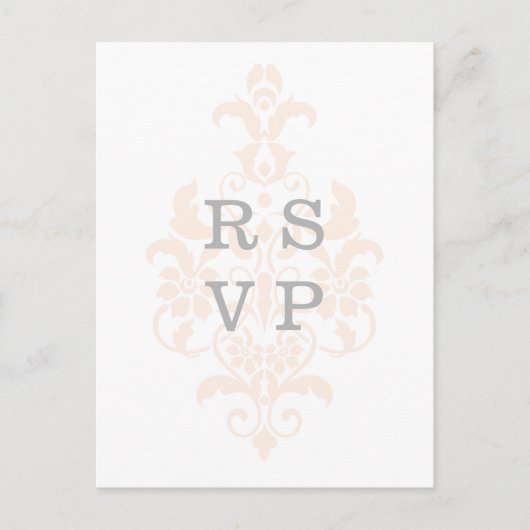 Koraal subtle Damask Wedding RSVP Briefkaart (Voorkant)