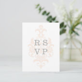 Koraal subtle Damask Wedding RSVP Briefkaart (Staand voorkant)
