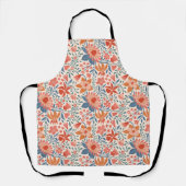 Koraal & Teal Tuinbloemen op Zachte Beige Schort (Voorkant)