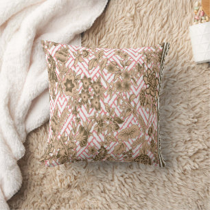 Koraal textiel ontwerp met ingewikkelde gouden pa kussen