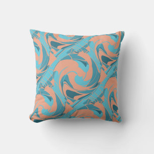 Koraal Turquoise Aqua Slanted Swirling Mozaïeken Kussen