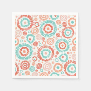 Koraal & Turquoise Doodle ZigZag Circles Abstract Servetten