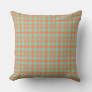 Koraal Turquoise Geruite Argyle Patroon Kussen