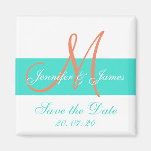 Koraal Turquoise Modern Save the Date Magneten