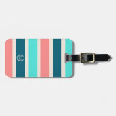 Koraal, Turquoise & Teal Streep Initiaal Monogram Bagagelabel (Voorkant horizontaal)